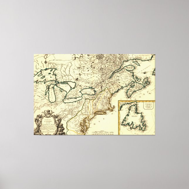 1778 Karte Kanadas und der Vereinigten Staaten Leinwanddruck (Vorderseite)