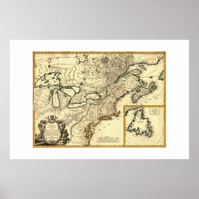 1778 Karte Kanadas und der Vereinigten Staaten Poster (Vorne)