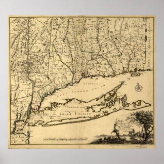 1780 Karte von Connecticut und Long Island, NY Poster
