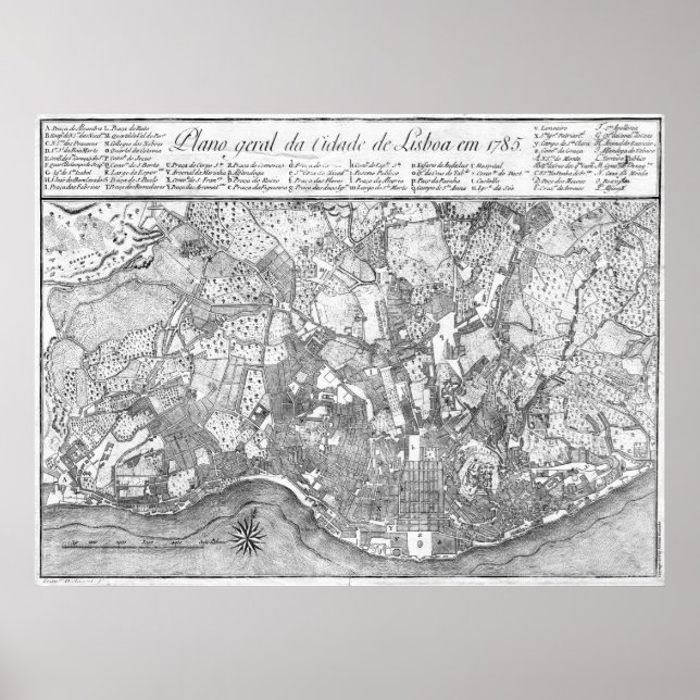 1785 Karte von Lissabon Poster (Vorne)