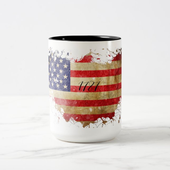 1787 US-Verfassung Amerikanische Fahne - Zweitklän Zweifarbige Tasse (Mittel)