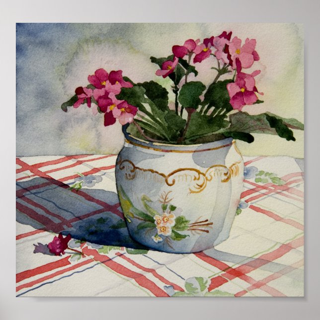 1790 afrikanische Violetten in Blue Pot Art Print Poster (Vorne)