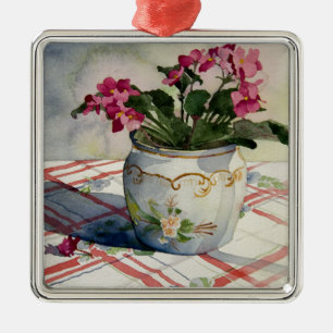 1790 afrikanische Violetten in Blue Pot Ornament Aus Metall