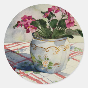 1790 afrikanische Violetten in Blue Pot Runder Aufkleber