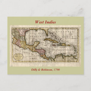 1790 Map of The West Indies by Dilly and Robinson Postkarte