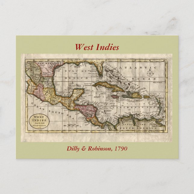 1790 Map of The West Indies by Dilly and Robinson Postkarte (Vorderseite)
