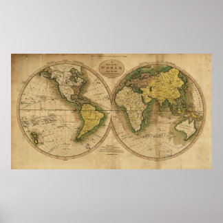 1795 Karte der Welt Poster