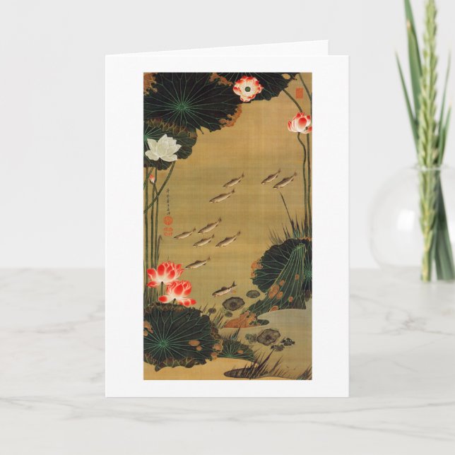 17. 蓮池遊魚図, 若冲 Teich mit Lotus, Jakuchū Karte (Vorderseite)