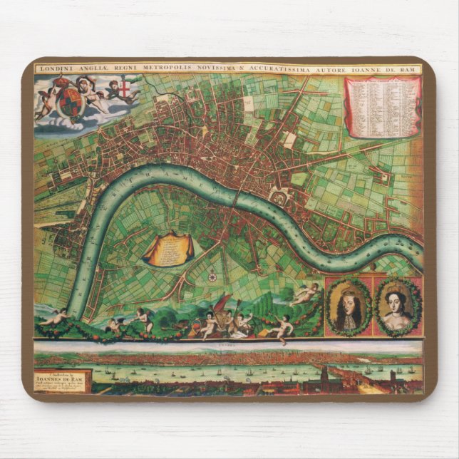17 Century Antique London Street Karte Mousepad (Vorne)