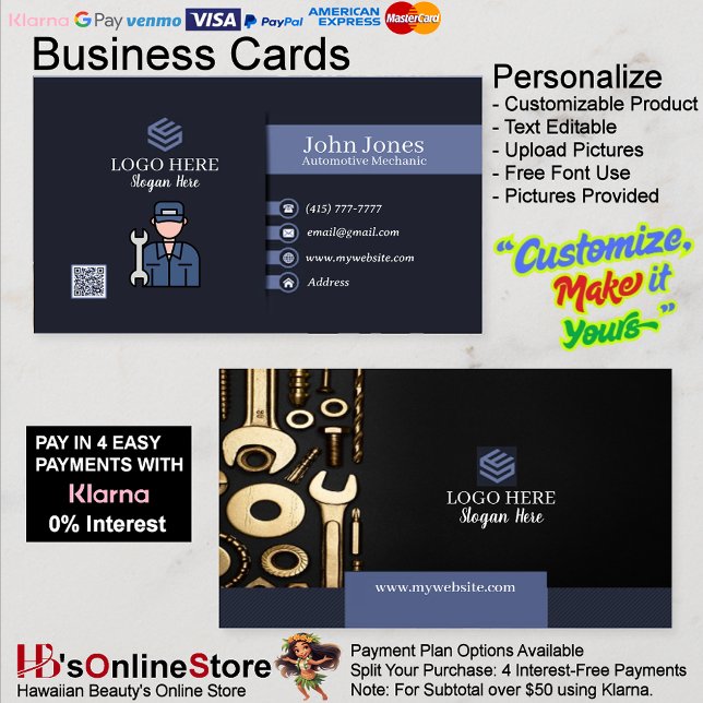 17-er-Packung mit 100 Visitenkarten für Automotive Visitenkarte (Automotive Mechanic Business Cards 17 Pack of 100.)