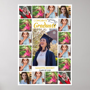 17 Foto-Collage Gold Gratuliere Absolvent Weiß Poster