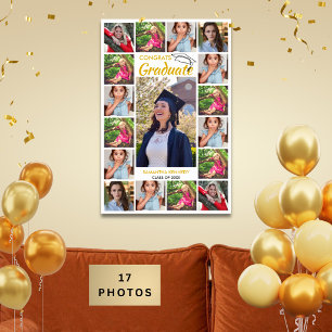 17 Foto-Collage Gold Gratuliere Absolvent Weiß Poster