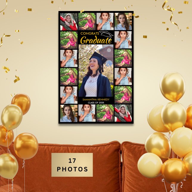 17 Foto-Collage Gratuliere Absolvent Schwarz und G Poster (Von Creator hochgeladen)