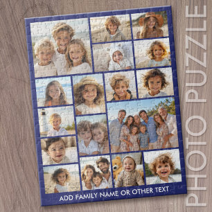 17 Foto-Collage und Text - Modern Blau und Weiß Puzzle