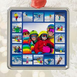 17 Foto-Raster-Collage-Design Dunkelblau Ornament Aus Metall