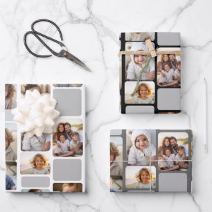 17 FotoCollage mit Mod-Muster - Grau Shades Geschenkpapier Set