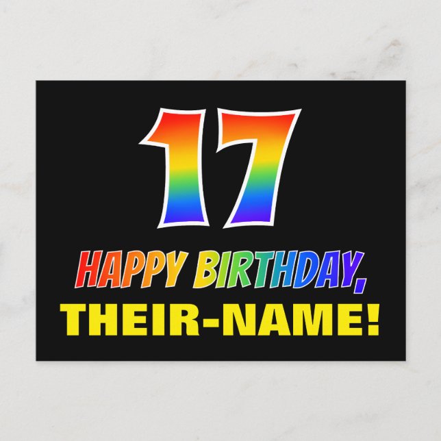 17. Geburtstag: Bold, Fun, Simple, Rainbow 17 Postkarte (Vorderseite)