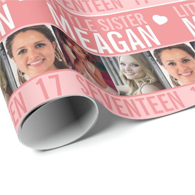 17. Geburtstag drei Fotos Korallenschwester Geschenkpapier (Rolleneckpunkt)