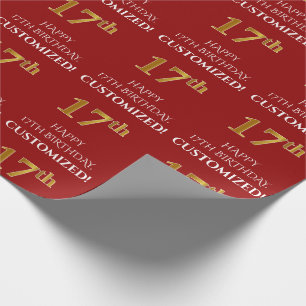 17. Geburtstag: Elegant, rot, Imitat Gold Look Geschenkpapier