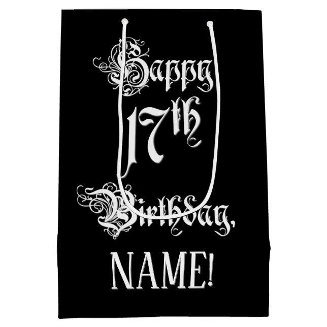 17. Geburtstag: Extravagant, elegant, Script + Ind Mittlere Geschenktüte (Rückseite)