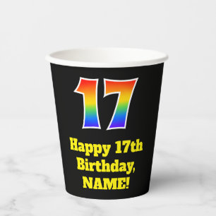 17. Geburtstag: Farbenfroh, Spaß, Spannung, Regenb Pappbecher