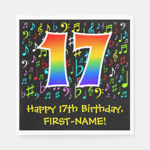 17. Geburtstag - Farbige Musiksymbole, Regenbogen Serviette