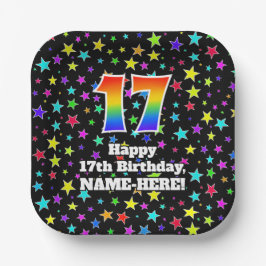 17. Geburtstag: Fun Stars Muster und Regenbogen "1 Pappteller