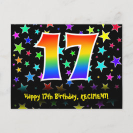 17. Geburtstag: Fun Stars Pattern, Regenbogen 17, Postkarte