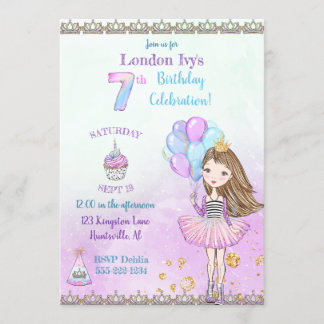 17. Geburtstag Girl Princess Cupcake Balloons Einladung