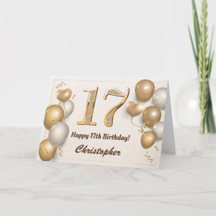 17. Geburtstag Gold Ballons und Confetti Geburtsta Karte