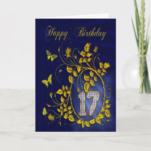 17. Geburtstag goldene Schmetterlinge Karte