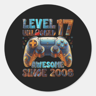 17. Geburtstag Junge Video Gamer Phantastisch 2008 Runder Aufkleber