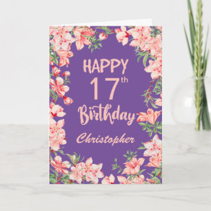 17. Geburtstag Lila Pink Peach Aquarell Floral Karte