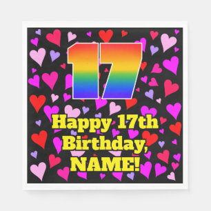 17. Geburtstag: Loving Hearts Pattern, Regenbogen  Serviette