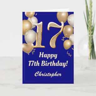 17. Geburtstag Navy Blue und Gold Balloons Confett Karte