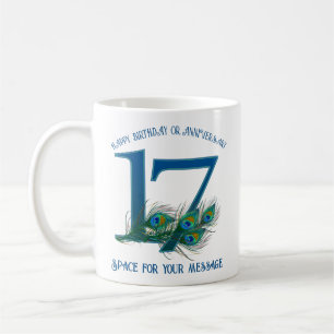 17. Geburtstag oder Jubiläum Pfauenfeder Kaffeetasse