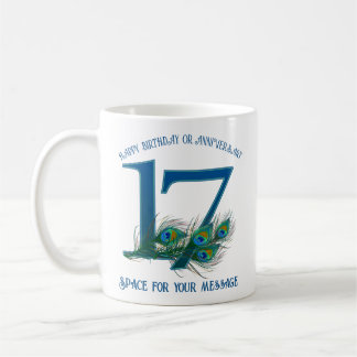 17. Geburtstag oder Jubiläum Pfauenfeder Kaffeetasse