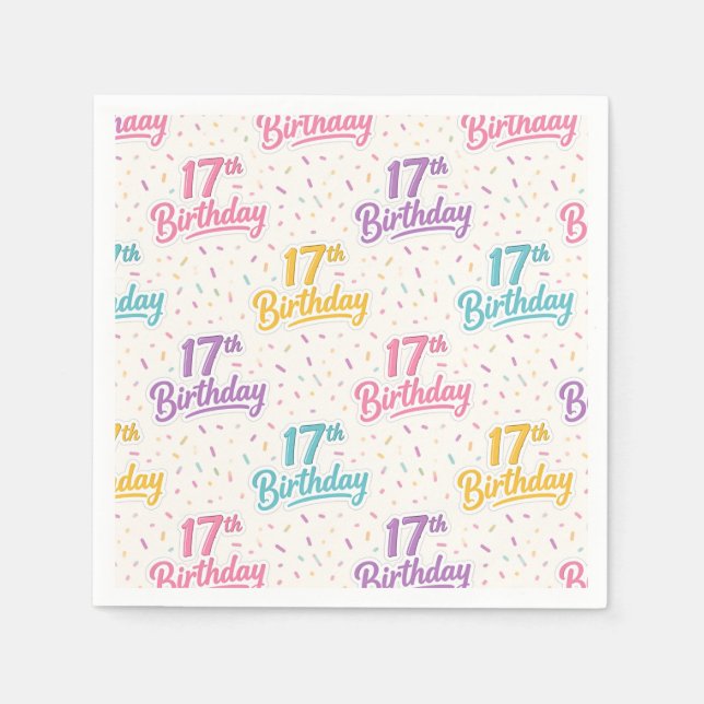 17. Geburtstag Papiertücher, Siebzehn Party  Serviette (Vorderseite)