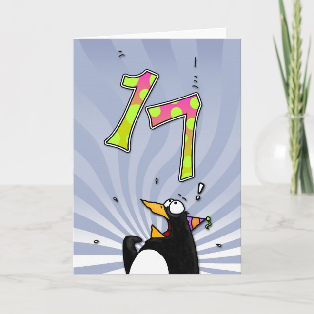 17. Geburtstag - Pinguin-Überraschungskarte Karte (Vorderseite)