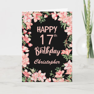 17. Geburtstag Pink Peach Wasserfarbe Schwarz Karte