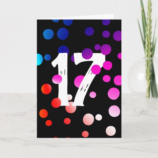 17. Geburtstag Rainbow Dots auf Black Karte (Vorderseite)