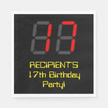 17. Geburtstag: Red Digital Clock Style "17" + Nam