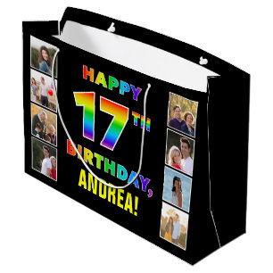 17. Geburtstag: Regenbogentext, benutzerdefinierte Große Geschenktüte