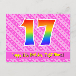 17. Geburtstag: Rosa Streifen & Herz, Regenbogen 1 Postkarte