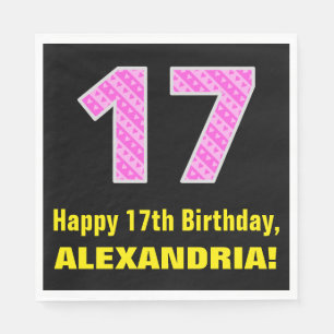 17. Geburtstag: Rosa Streifen und Herzen "17" + Na Serviette