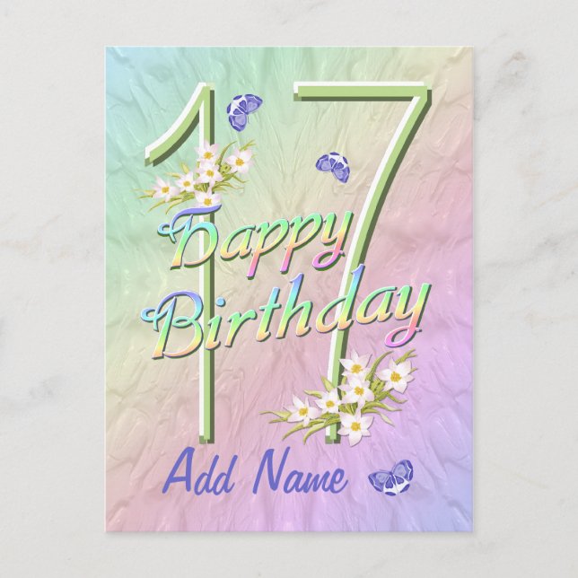 17. Geburtstag Schmetterling Tanz Postkarte (Vorderseite)