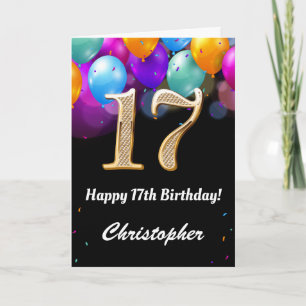 17. Geburtstag Schwarz und Gold farbige Ballons Karte