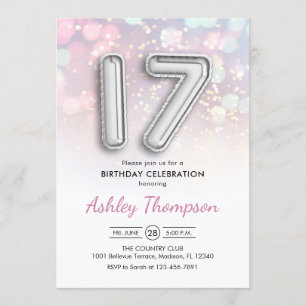 17. Geburtstag - Silber steigt rosa Lichter im Einladung