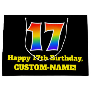 17. Geburtstag ~ Spaß, farbenfroh, lebhaft, Regenb Große Geschenktüte