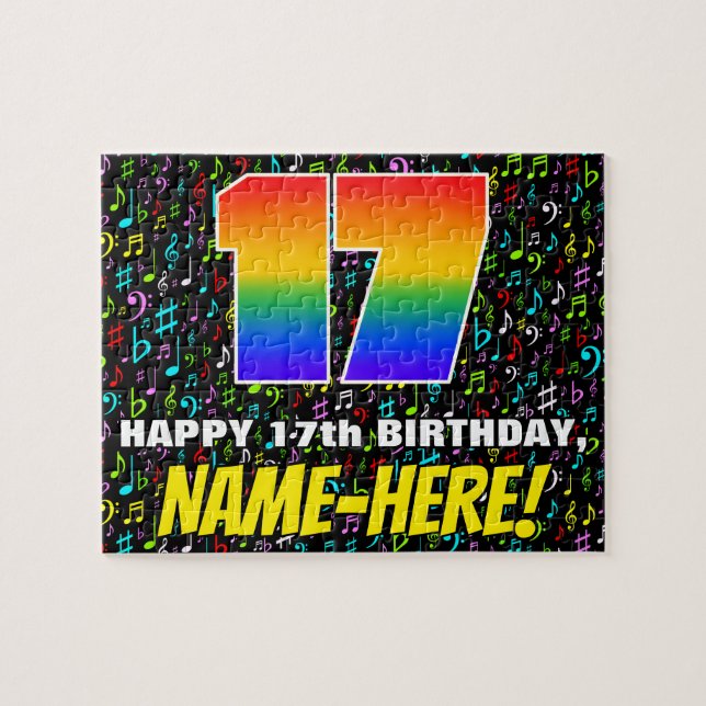 17. Geburtstag — Spaß, farbenfrohe Musiksymbole &  Puzzle (Horizontal)